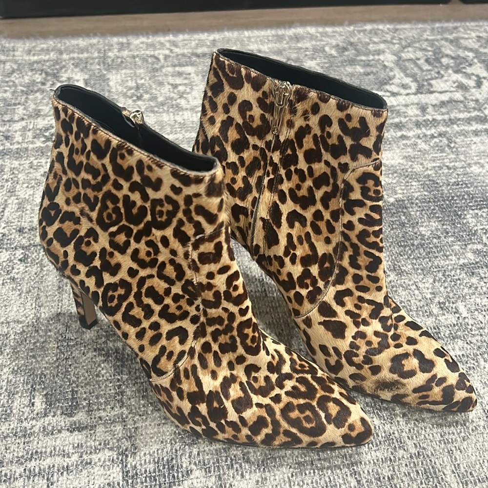 Sam Edelman Olette Leopard Print Calf Hair Pointy Toe Bootie